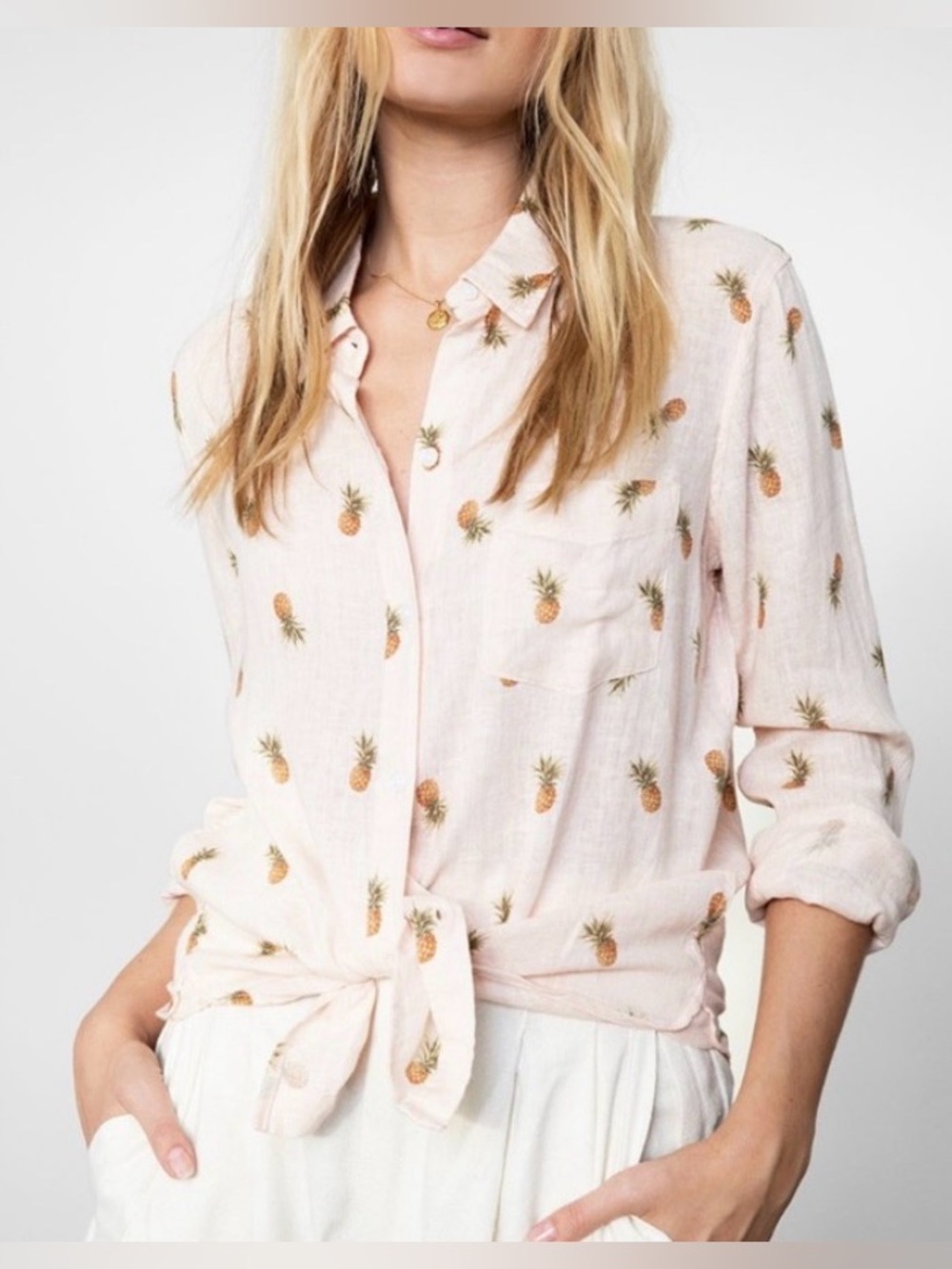 Rails Charli Blush Pinas Pineapple Linen Blend Button Up small